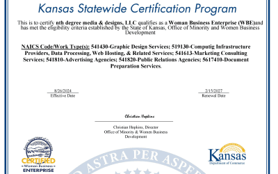 nth degree media & designs certified as a Kansas Women Owned Business Enterprise