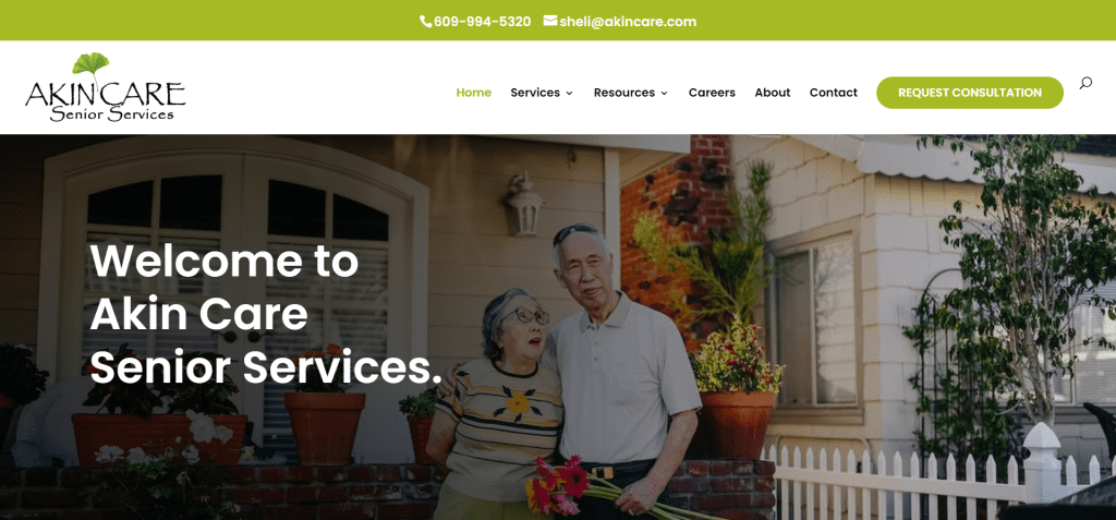 new homepage Akin Care website