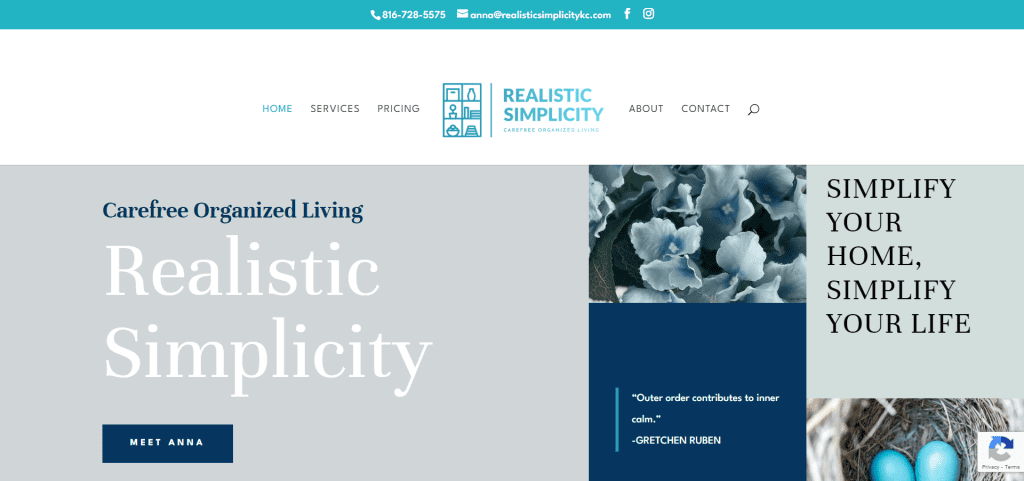home organizing business website homepage
