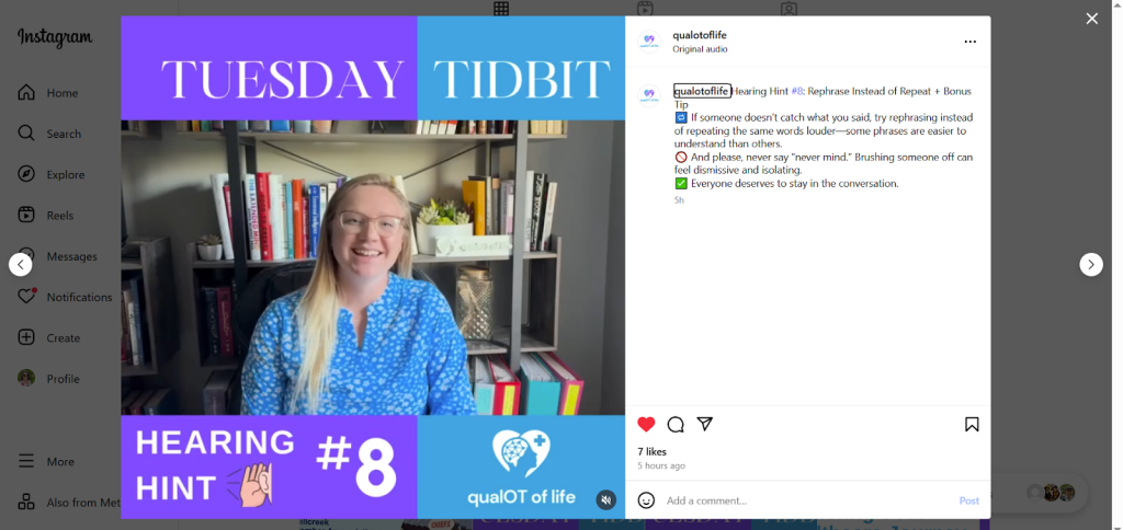 screenshot of qualOT of life instagram post
