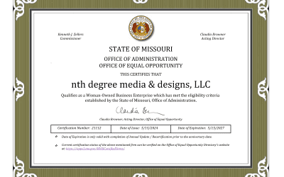 nth degree media & designs qualified as a Missouri Women Owned Business Enterprise
