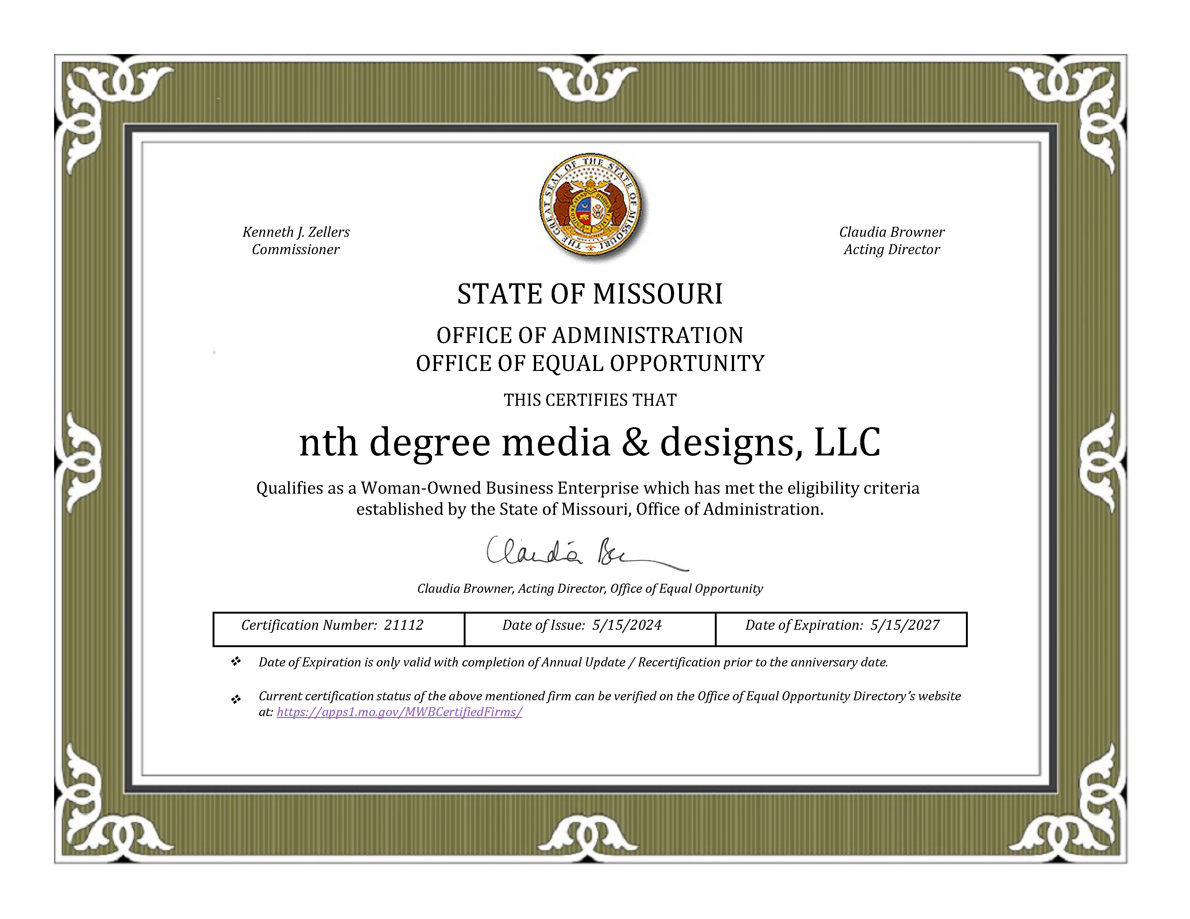 Office of Equal Opportunity Women Owned Business Enterprise Certificate