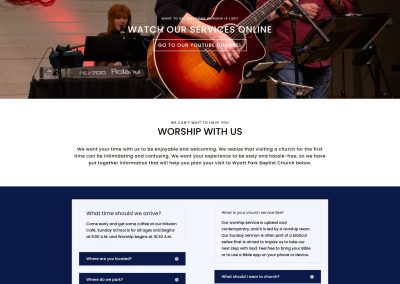 Screenshot of church website